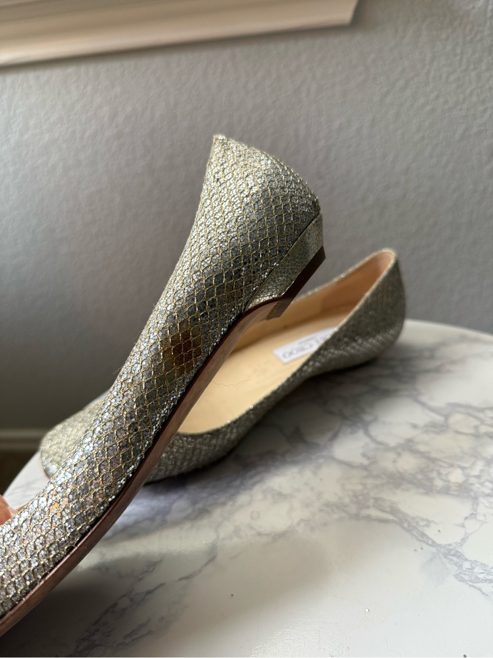 Jimmy Choo Glitter Woven Ballet Flats in Metallic Silver - Picture 5 of 6